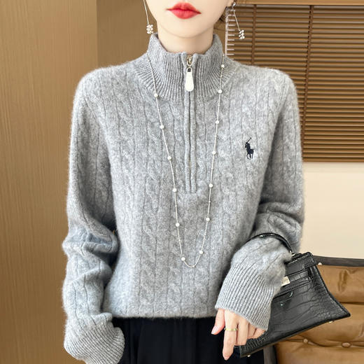丁摩 加厚洋气纯羊毛衫女立领拉链纯色套头毛衣秋冬休闲打底衫女5ZF-80336 商品图3