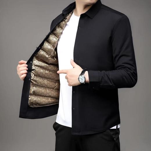 丁摩 石墨烯黑金男士白鹅绒衬衫秋冬加厚保暖可拆卸内胆羽绒衬衣5ZF-11224 商品图6