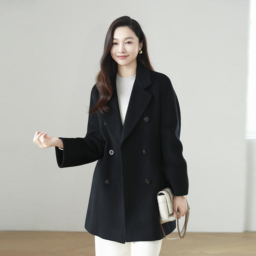 火桐hooton 大艺术家 30羊驼毛羊毛六粒扣短款大衣22717 商品图7