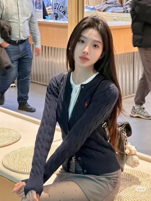 拉夫家RL胸前经典战马刺绣绞花纹麻花纽绳排扣针织毛衣开衫 商品图0