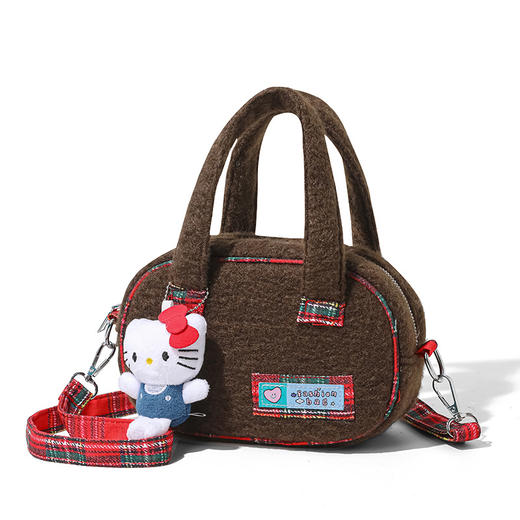 雀说 毛呢保龄球包包女可爱新款糖果色手提包时尚百搭单肩斜挎手机包女5ZF-1129 商品图2