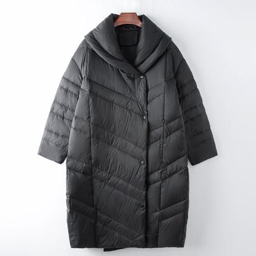 丁摩 冬季宽松大码女装长款茧型羽绒服90鹅绒保暖外套5ZF-12010B 商品图0