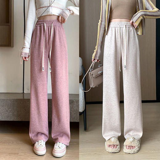 女秋冬高腰直筒拖地裤垂感 糯米裤加绒休闲裤 仿羊绒阔腿裤 商品图2