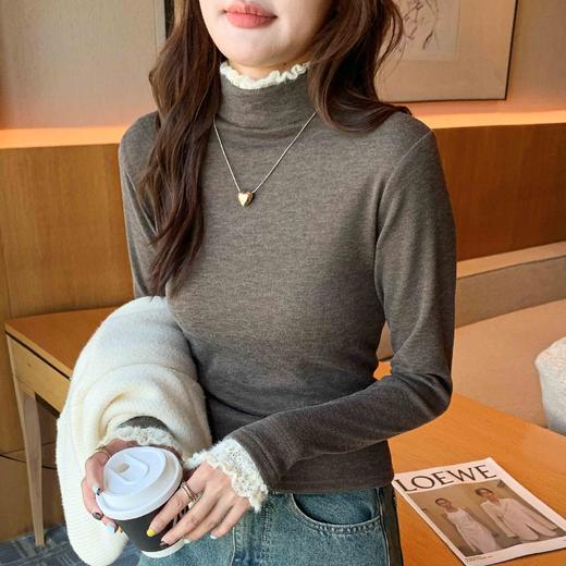买1送1 秋冬螺纹修身毛衣花边针织衫内搭蕾丝拼接半高领打底衫 商品图1