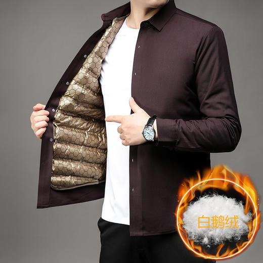 丁摩 石墨烯黑金男士白鹅绒衬衫秋冬加厚保暖可拆卸内胆羽绒衬衣5ZF-11224 商品图5