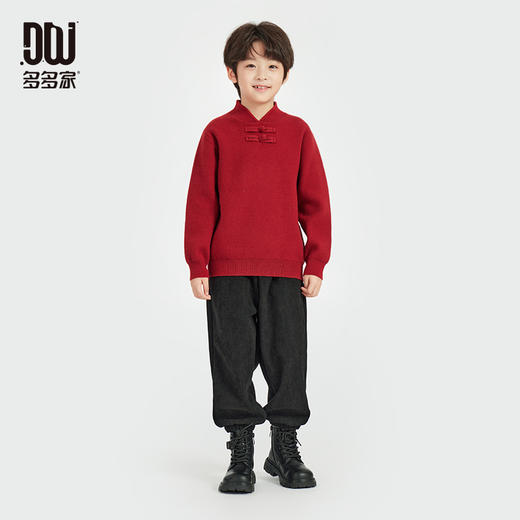 【团购价69.9】多多家男童红色毛衣针织衫2025新款秋冬季儿童加厚新年盘扣上衣潮9801 商品图2