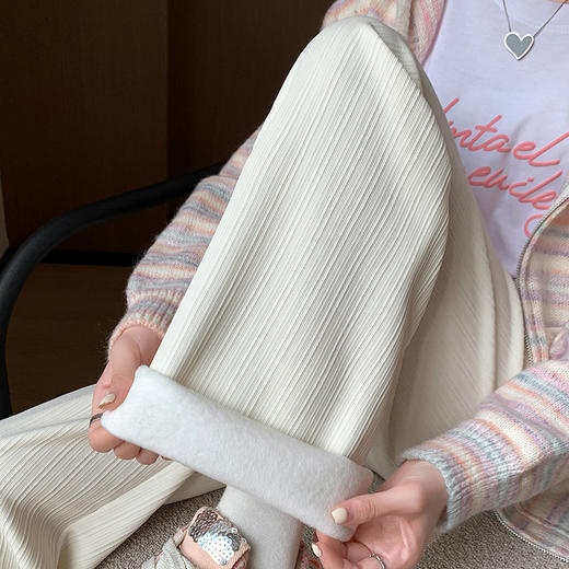 【窄版竖条纹加绒阔腿裤】女秋冬新款宽松显瘦高腰垂感直筒休闲裤长裤 商品图1