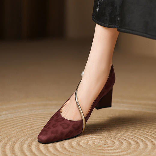 【预售5天】豹纹高级感牛皮单鞋2025新款气质高雅女式浅口粗跟女鞋LD&7264 商品图0