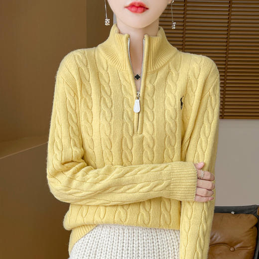 丁摩 加厚洋气纯羊毛衫女立领拉链纯色套头毛衣秋冬休闲打底衫女5ZF-80336 商品图9