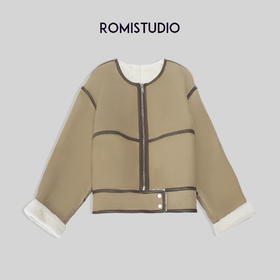 ROMI STUDIO【皮毛一ti】澳洲美丽nu 圆领宽松廓版皮衣外套W2262