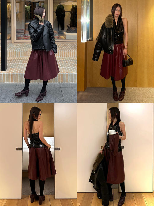 HIDEMI 节日系列艺术软雕塑感流苏黑色亮面极简设计感挂脖背心衬衫半身裙三件套  挂脖露背背心/衬衫/半身裙 商品图2