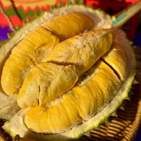 周二配送，猫山王榴莲D197，包浆鸡油黄的颜色，油皮，奶肉，黏糯，正点！榴莲的天花板，单果3.5以上，包4房