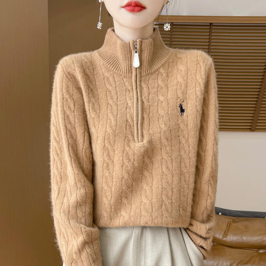 丁摩 加厚洋气纯羊毛衫女立领拉链纯色套头毛衣秋冬休闲打底衫女5ZF-80336 商品图1