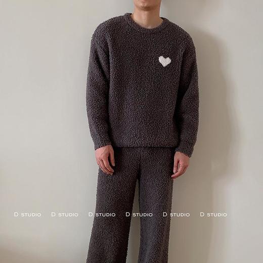 杜小宅半边绒睡衣男冬季家居服套装爱心软绵绵加绒加厚家居服套装 商品图0