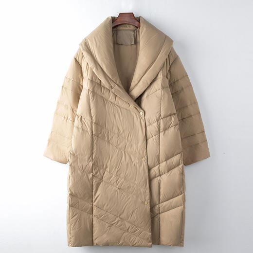 丁摩 冬季宽松大码女装长款茧型羽绒服90鹅绒保暖外套5ZF-12010B 商品图1