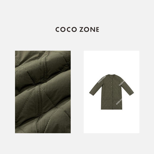 COCO ZONE 复古高级感菱格纯色圆领保暖棉服CC2D2520 商品图2