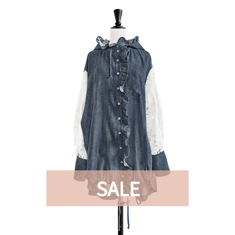 TYNVIE 连帽拼布中长外套