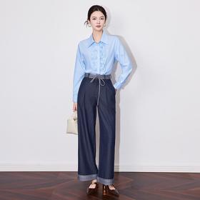 【高货wl】全新升级【铂金会员257/天猫339/差价82】(21239) 洛诗琳2025春季高级感气质时尚翻领简约通勤荷叶边衬衫女