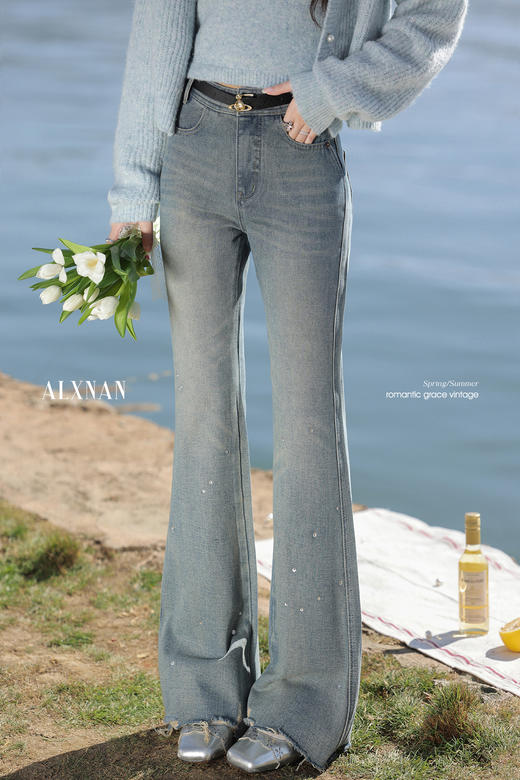 鹿向南「显瘦神裤」牛仔蓝修身牛仔裤 商品图5