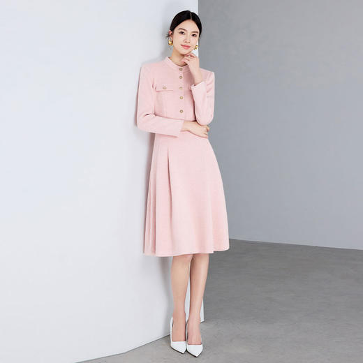 IWY/秋冬羊毛呢子连衣裙女时尚通勤加厚职业裙子气质粉色名媛西装裙Q1275 商品图2