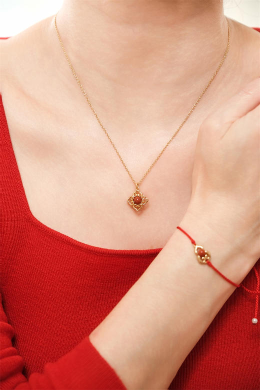 pearl moments珍刻  万事如意 四叶草（南红）项链 商品图7