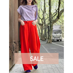 TYNVIE 后松紧腰阔腿裤-亮橘