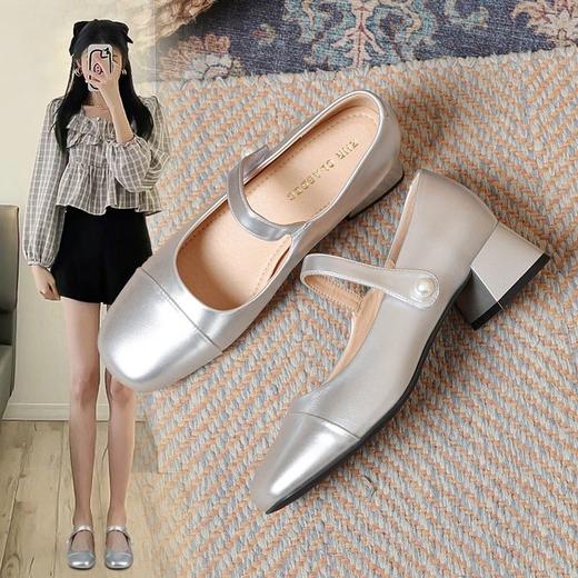 ZHR则则浅口单鞋女2024新款百搭女鞋透气方头小香风玛丽珍鞋粗跟 商品图2