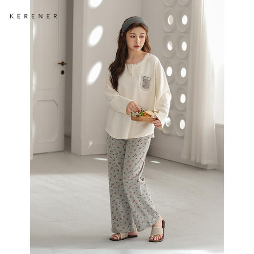 可人儿小众设计师新款奥力绵女士睡衣春秋圆领长袖可外出家居服 商品图3