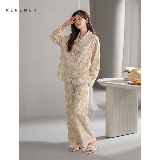 可人儿小众设计师新款奥力绵女士睡衣春秋长袖可外出家居服套装 商品图3