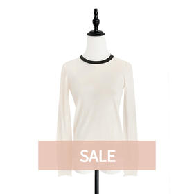 TYNVIE 领口撞色设计长袖羊毛套头衫-米白