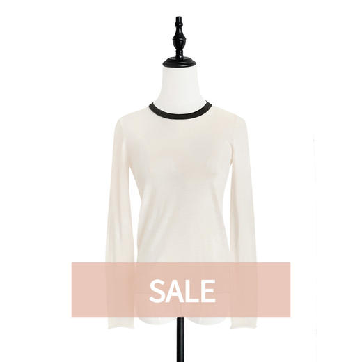 TYNVIE 领口撞色设计长袖羊毛套头衫-米白 商品图0