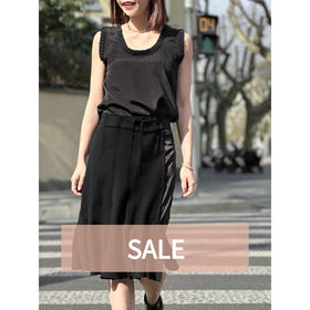 TYNVIE 打褶配布半腰裙-黑色