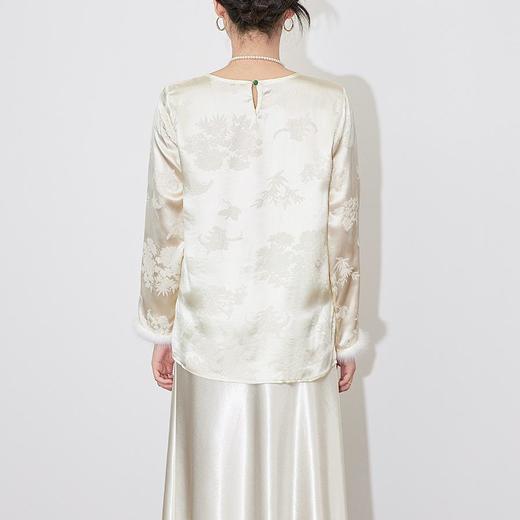 【高货wl】全新升级【铂金会员330/天猫439/差价109】(20535) 洛诗琳新中式国风拼水貂毛上衣2025春季新款真丝提花衬衫 商品图4