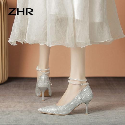 ZHR则则浅口单鞋女2024新款百搭高跟鞋子尖头透气懒人鞋ins女鞋子 商品图8