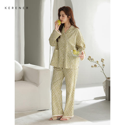 可人儿小众设计师新款奥力绵女士睡衣春秋长袖时尚可外出家居服 商品图2