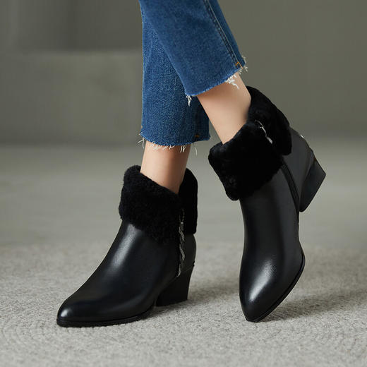 【预售5天】柔软羊皮纯真羊羔毛舒适短靴女加绒保暖高跟显瘦靴子 XHD&WA3098 商品图3