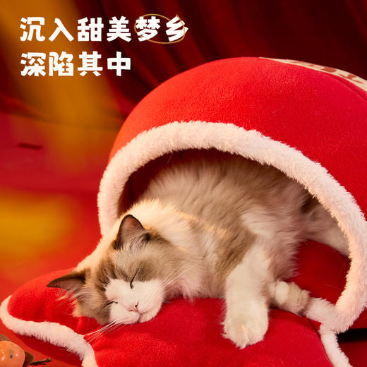 【春节限定❗️宠物新年福袋窝】，吃好喝好！马年款保暖猫窝国潮风海绵加厚猫窝狗窝福袋造型 商品图3