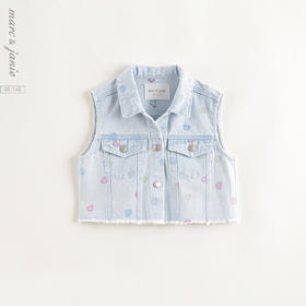 马克珍妮女童爱心绣花牛仔马甲儿童夹克上衣2025年春装新款250192
