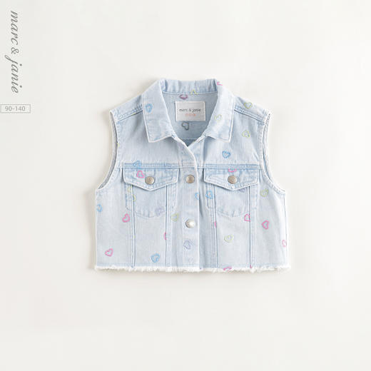 马克珍妮女童爱心绣花牛仔马甲儿童夹克上衣2025年春装新款250192 商品图0
