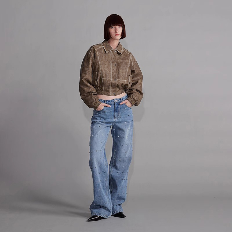 NUTH“飞艇夹克”｜棕色皮棉服洗水做旧复古宽松短款外套