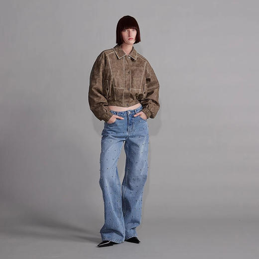 NUTH“飞艇夹克”｜棕色皮棉服洗水做旧复古宽松短款外套 商品图0