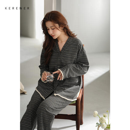 可人儿小众设计师新款奥力绵女士睡衣春秋长袖时尚可外出家居服 商品图2