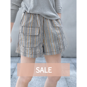 TYNVIE 明线松紧腰休闲短裤-灰条纹