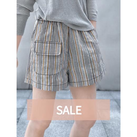 TYNVIE 明线松紧腰休闲短裤-灰条纹 商品图0