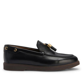 Giuseppe Zanotti 女士螺纹皮革乐福鞋 黑色 E460020007