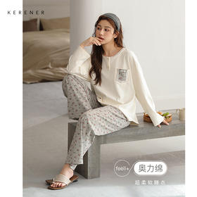 可人儿小众设计师新款奥力绵女士睡衣春秋圆领长袖可外出家居服