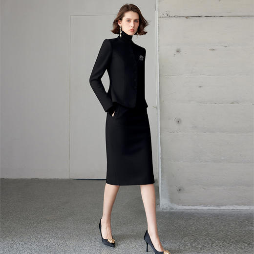 IWY/高端黑色职业西装套装女前台接待正装圆领两件套销售工作服CS2104-B 商品图3