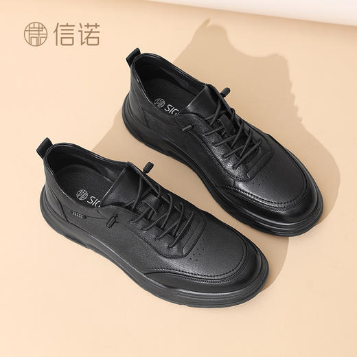 信诺男士羊皮休闲皮鞋2025春季新款舒适软底软面单鞋中年爸爸鞋子N5C115-01 商品图3