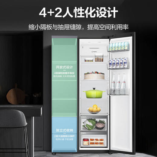 海尔（Haier）610升 大容量 一级双变频 阻氧干湿分储  烟罗缎彩晶玻璃面板 光彩智控UI大屏 黑金净化 BCD-610WGHSSE5S1 星蕴银 商品图3