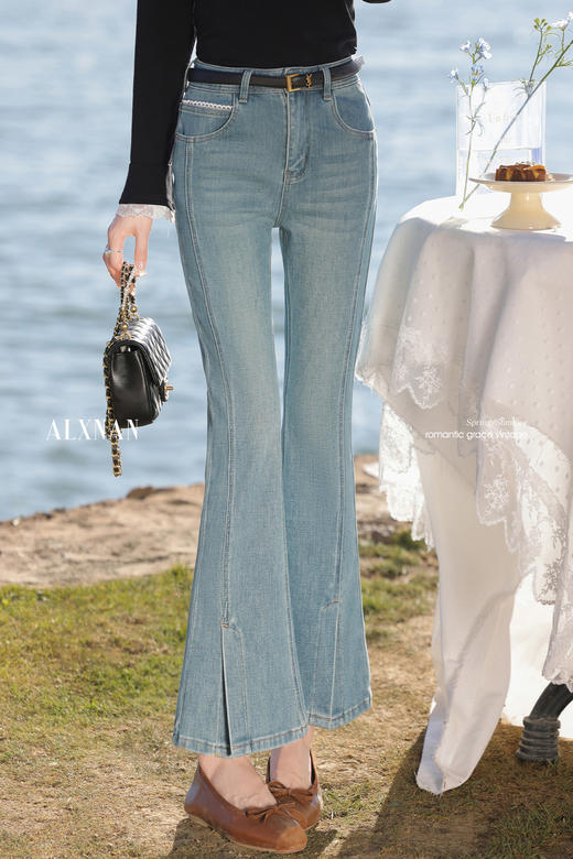 鹿向南「海德公园」蓝色微喇牛仔裤 商品图5